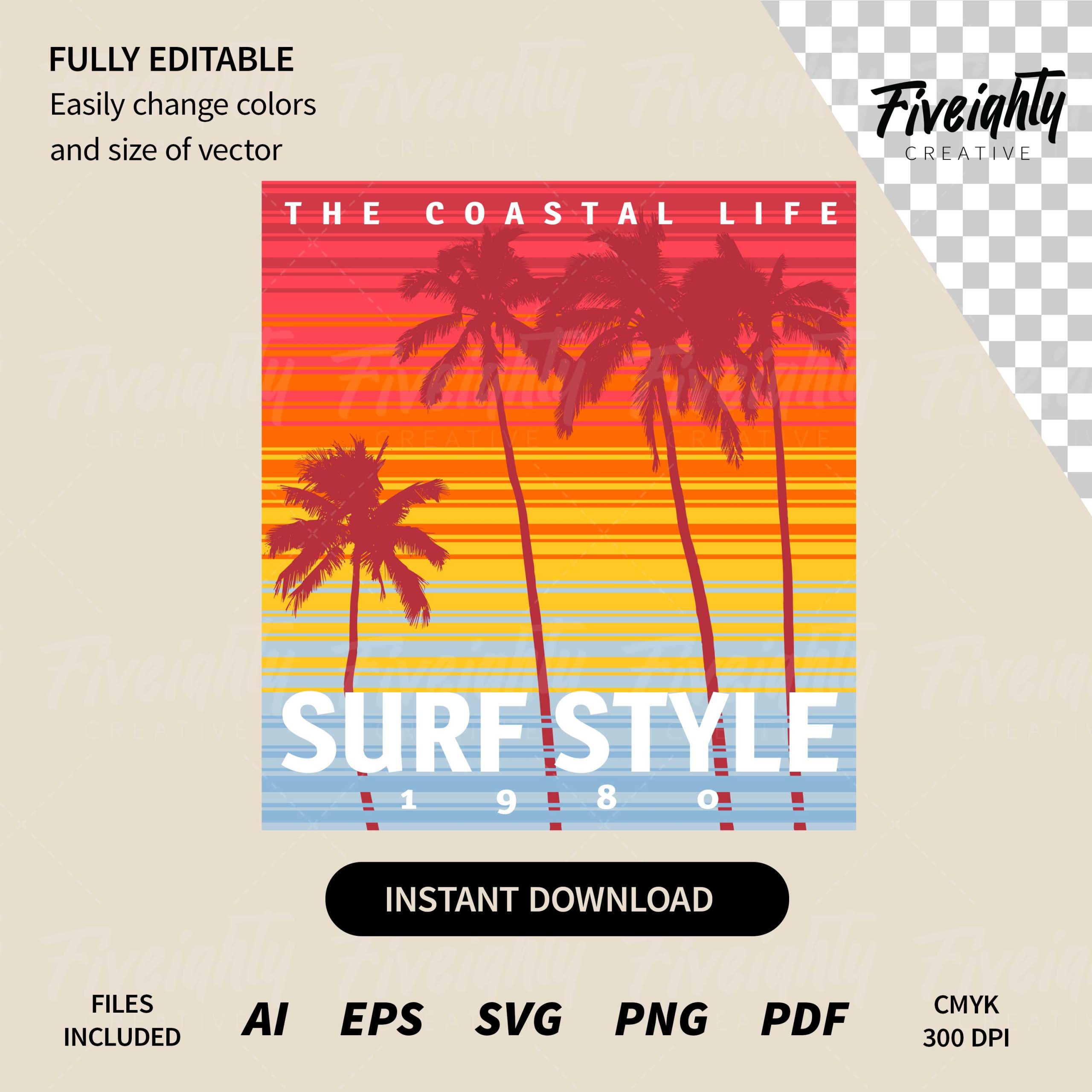 The Coastal Life – Surf Style 1980 Vector Art